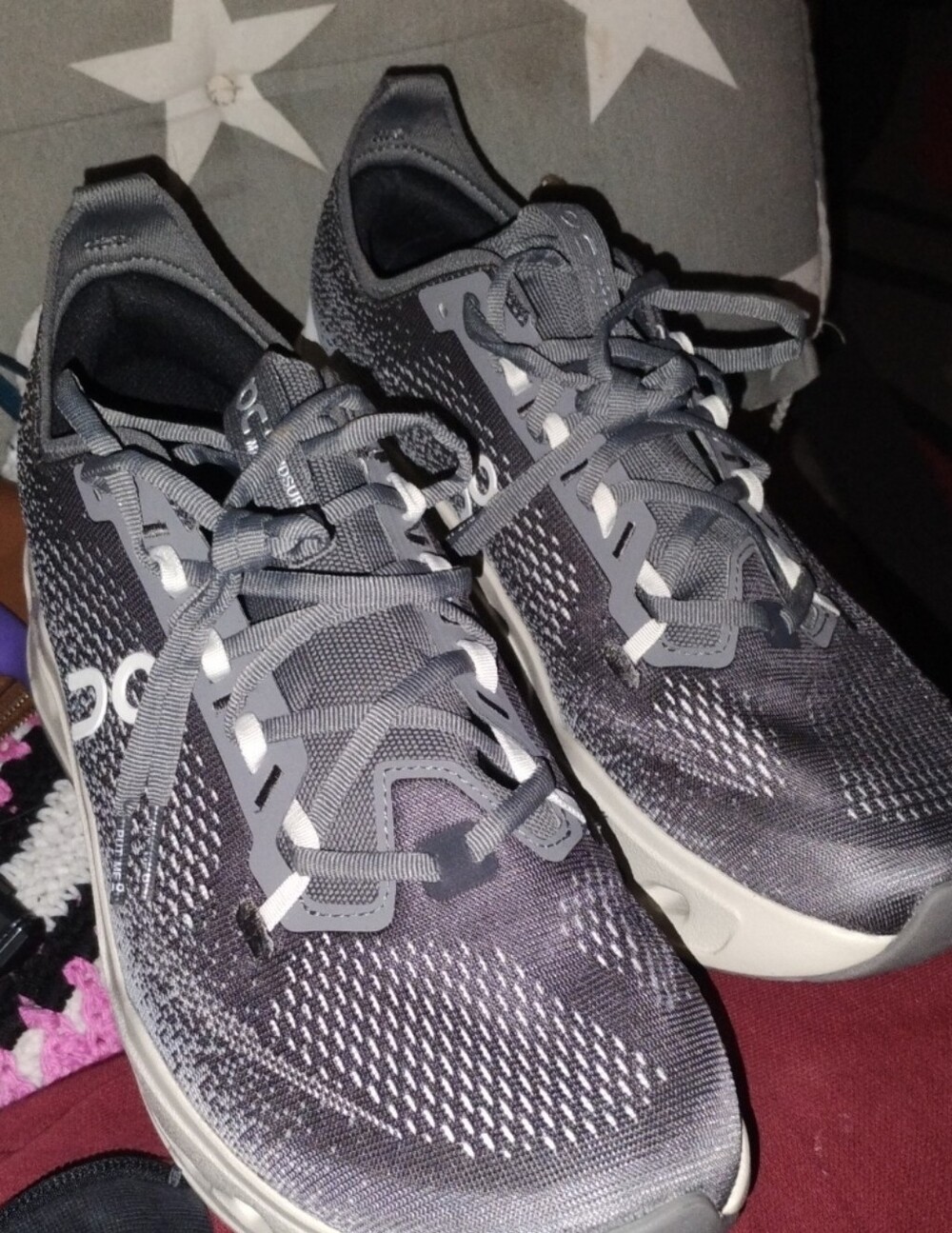 On Running Gray and White Men's Athletic Shoes - Lightweight Knit Runners